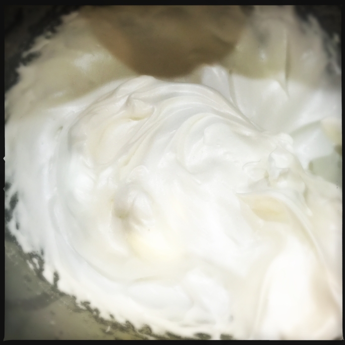 Note that this meringue is fluffier and less sticky than the meringue for the cookie base.  